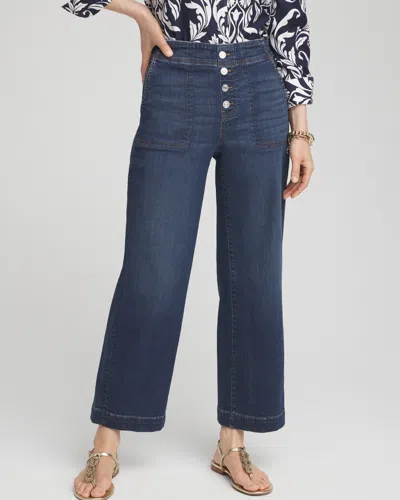 Chico's Pull-on Wide Leg Cropped Pants In Medium Wash Denim Size 2p |