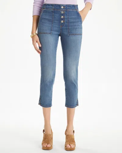 Chico's Pull-on 22" Capri Jeans In Medium Wash Denim In Blue