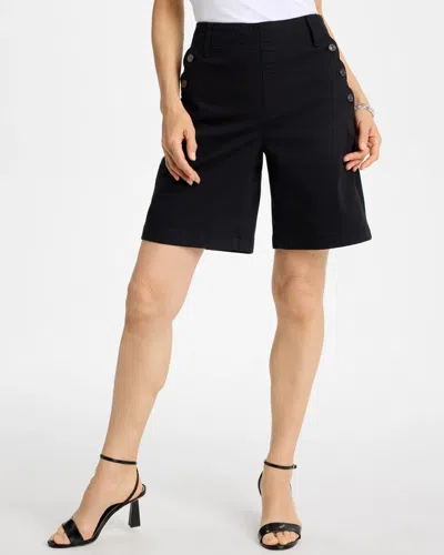 Chico's Pull-on Scallop Button Jean Shorts In Black