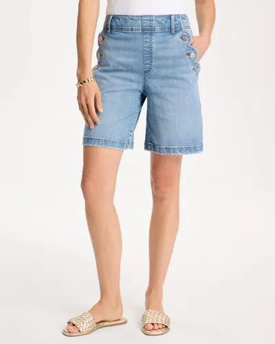 Chico's Pull-on Scallop Button Jean Shorts In Blue Jay Indigo