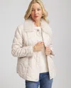 Chico's Quilted Faux Fur Collar Jacket In Cream In Neutral