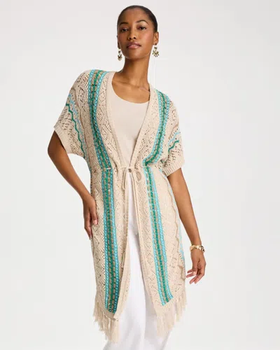 Chico's Rainbow Crochet Pointelle Vest In Bondi Blue