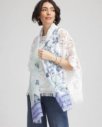 Chico's Recycled Woven Floral Oblong Scarf In White |  In Alabaster