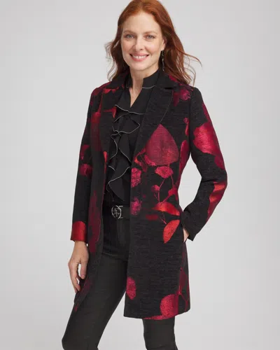 Chico's Red Floral Jacquard Jacket Size Xl |  In Red Allure