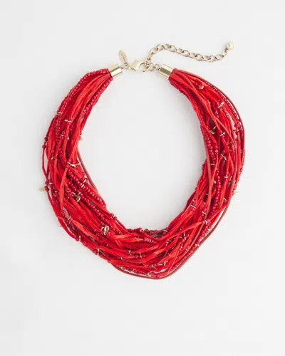 Chico's Red Raffia Beaded Necklace |  In Gold