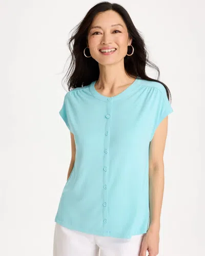 Chico's Refined Button Tee In Bondi Blue