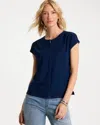 Chico's Refined Denim Button Tee In Blue