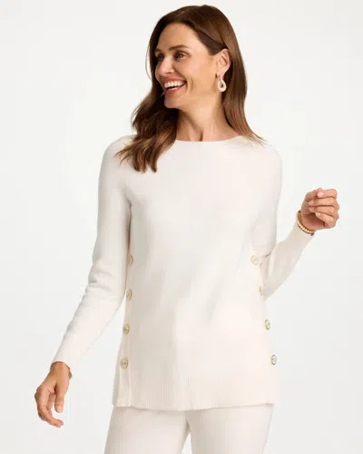 Chico's Refined Satin Button-detail Tunic In Soft Ivory