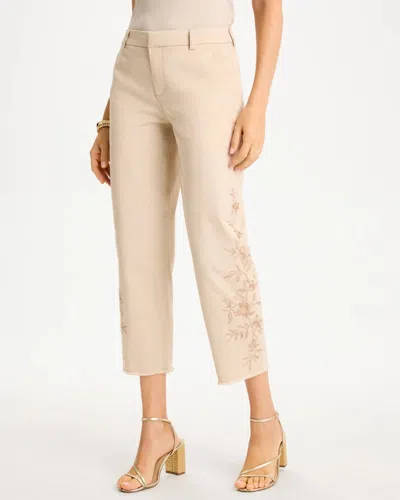 Chico's Relaxed Embroidered Fray Crop Pants In Light Nude
