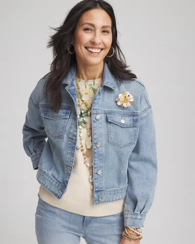 Chico's Relaxed-fit Denim Jacket In Monterrey Indigo Size Xl |