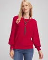 Chico's Relaxed Sequin Pullover Sweater In Size 16/18 |  In Red Allure