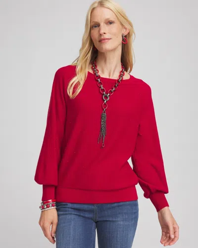 Chico's Relaxed Sequin Pullover Sweater In Size 16/18 |  In Red Allure