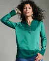 Chico's Relaxed Stretch Satin Tunic Top In Juniper Size 12 |  In Juniper