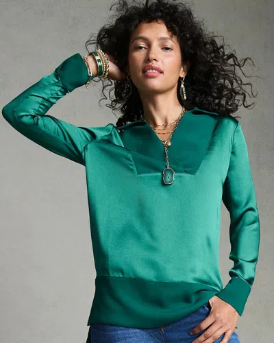 Chico's Relaxed Stretch Satin Tunic Top In Juniper Size 12 |