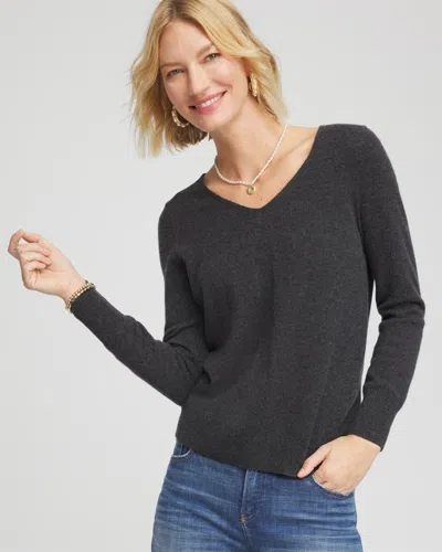 Chico's Relaxed V-neck Cashmere Sweater In Dark Grey In Gray