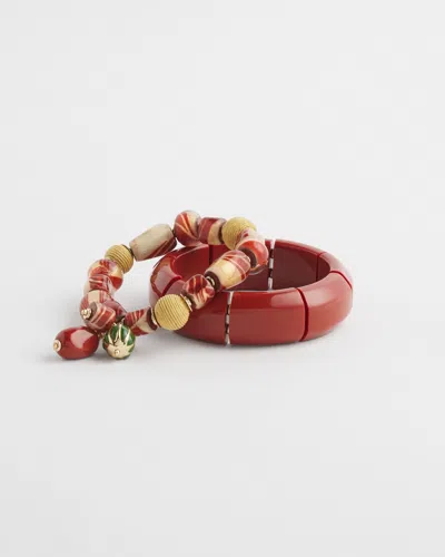 Chico's Resin & Raffia Bracelet Set |  In Red