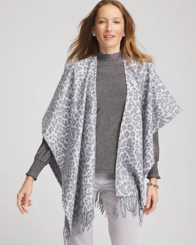 Chico's Reversible Animal Print Fringe Ruana In Storm Cloud In Gray
