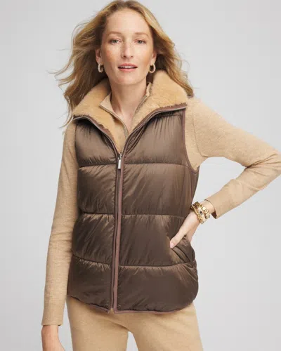 Chico's Reversible Faux-fur Vest In Warm Mocha Size Xl |  Zenergy