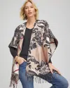 Chico's Reversible Printed Fringe Ruana In Champagne Fizz