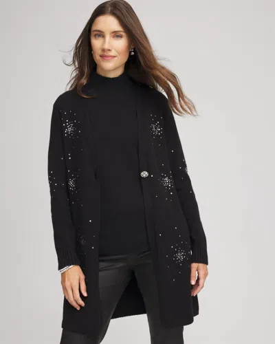 Chico's Rhinestone Embellished Cardigan Sweater In Black