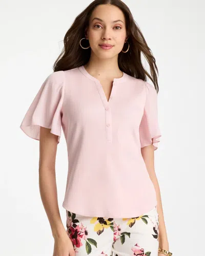 Chico's Rib Knit Woven Flutter Sleeve Tee In Sweet Blossom In Pink