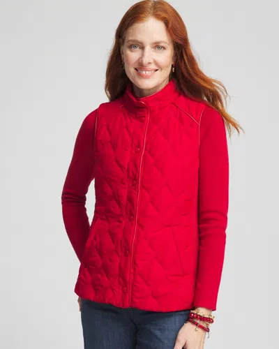 Chico's Rib Trim Quilted Vest In Size Xl |  In Red Allure