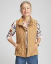 Chico's Rib Trim Quilted Vest In Tan Size Xl |  In Camel