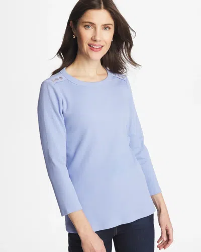 Chico's Ribbed Button Crewneck Tee In Blue Orchid
