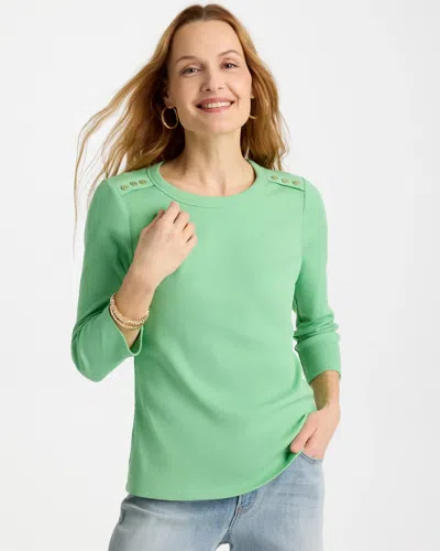 Chico's Ribbed Button Crewneck Tee In Peppermint Green