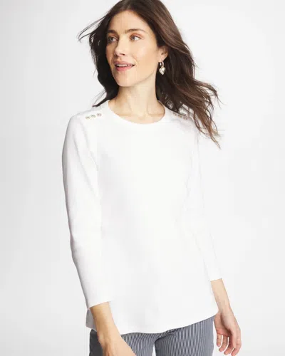 Chico's Ribbed Button Crewneck Tee In White