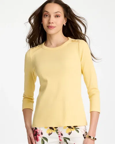 Chico's Ribbed Button Crewneck Tee In Yellow