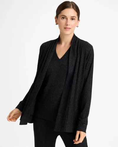 Chico's Ribbed Cardigan Sweater In Black