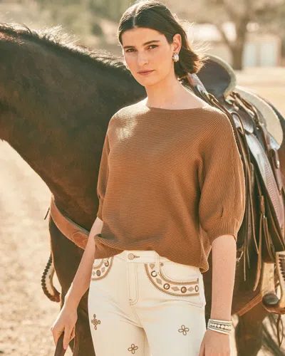 Chico's Ribbed Combed Cotton Sweater In Burnt Sienna In Brown