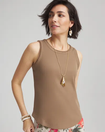 Chico's Ribbed Crochet-trimmed Tank Top In Teakwood Size 16/18 |