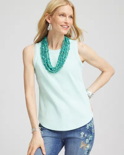 Chico's Ribbed Crochet-trimmed Tank Top In Teal Waters Size 16/18 |