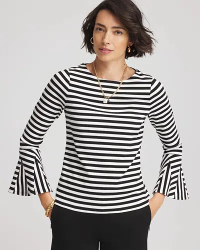 Chico's Ribbed Godet Flutter-sleeve Top In Black