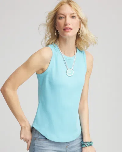Chico's Ribbed High Neck Tank In Blue