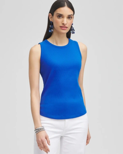 Chico's Ribbed High Neck Tank Top In Intense Azure Size Medium |