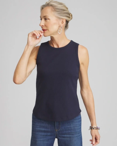 Chico's Ribbed High Neck Tank In Navy Blue