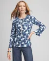Chico's Ribbed Ruched-neck Top In Blue Size 12/14 |  In Passport Blue