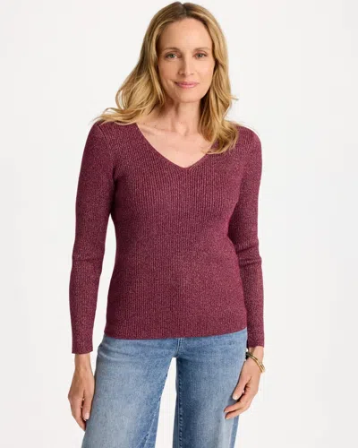 Chico's Ribbed V-neck Pullover Sweater In Pomegranate