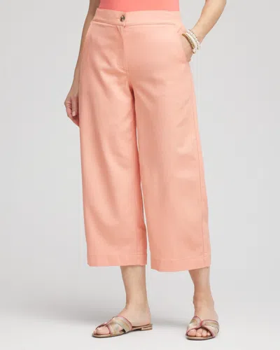 Chico's Ribbed Waist Linen Blend Straight-leg Cropped Pants In Coral Blossom Size 16/18 |