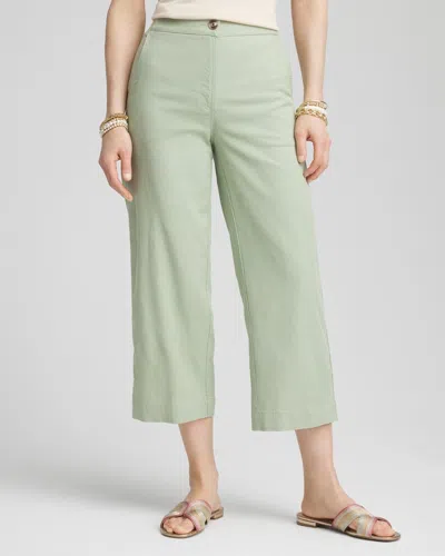 Chico's Ribbed Waist Linen Blend Straight-leg Cropped Pants In Moroccan Mint Size 14 |