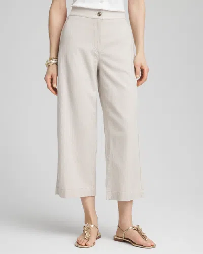 Chico's Ribbed Waist Linen Blend Straight-leg Cropped Pants In Neutral Size 18 |  In Smokey Taupe
