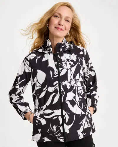 Chico's Ripstop Floral Nights Anorak Jacket In Black