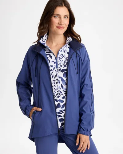 Chico's Ripstop Piped Mesh Jacket In Storm Blue