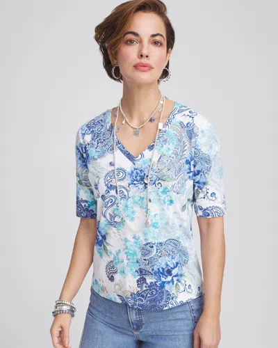 Chico's Rose Patch Perfect V-neck Tee In White Size 16/18 |  In Alabaster