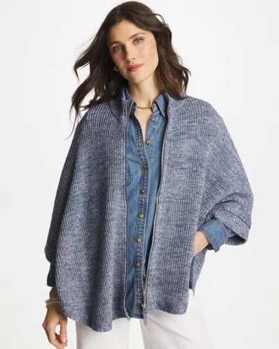 Chico's Rounded Hem Zip-front Ruana In Indigo Sky Heather