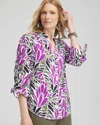 Chico's Ruched Sleeve Floral Blouse In Purple Size 8 |  In African Violet