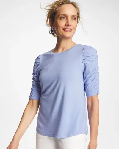 Chico's Ruched Sleeve Knit Tee In Blue Orchid